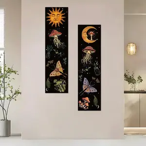 Sun & Moon Pattern Wall Tapestry, 2 Counts/set Boho Style Wall Hanging Decor, Wall Art for Home Living Room Bedroom Office, Home Decor Supplies, Durable Decorative Tapestry