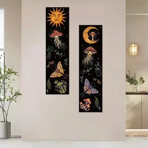 Sun & Moon Pattern Wall Tapestry, 2 Counts/set Boho Style Wall Hanging Decor, Wall Art for Home Living Room Bedroom Office, Home Decor Supplies, Durable Decorative Tapestry, Decoration