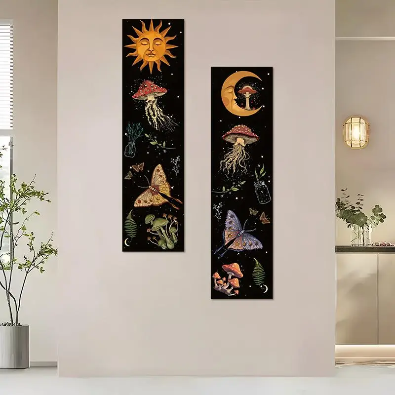 Sun & Moon Pattern Wall Tapestry, 2 Counts/set Boho Style Wall Hanging Decor, Wall Art for Home Living Room Bedroom Office, Home Decor Supplies, Durable Decorative Tapestry, Decoration
