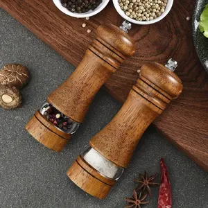 Wooden Pepper Mill Set, 2 Counts/set Adjustable Coarse Pepper Grinding Tool, Durable Spice Grinding Tool for Barbecue, Picnic, Kitchen Tool, Kitchen Gadgets, Salt And Pepper