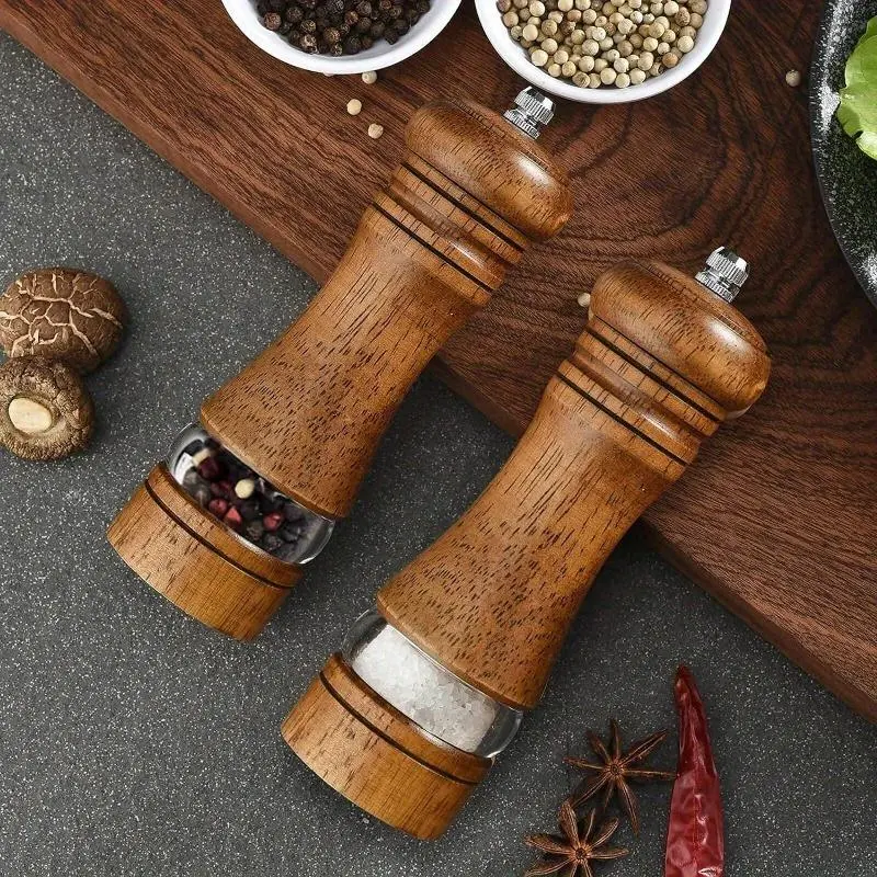 Wooden Pepper Mill Set, 2 Counts/set Adjustable Coarse Pepper Grinding Tool, Durable Spice Grinding Tool for Barbecue, Picnic, Kitchen Tool, Kitchen Gadgets, Kitchenware, Salt And Pepper