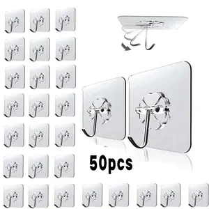 Strong Adhesive Hooks, No-Drill Wall Mounts, Multi-Purpose Storage Rack, Removable, Transparent, Waterproof, Rustproof, Ideal for Home Kitchen Bathroom Living Room