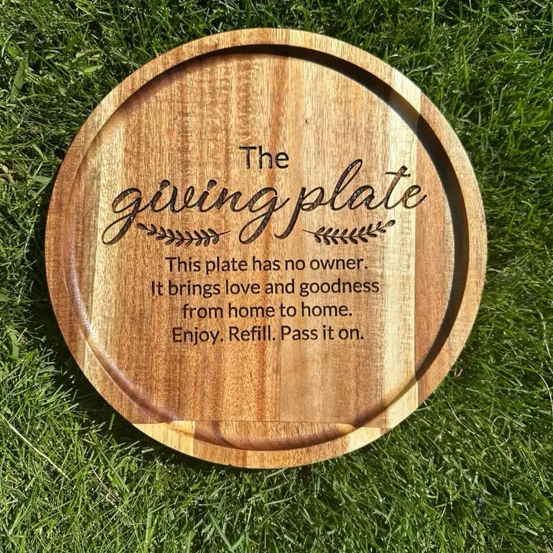 9.8 inch Acacia  laser engraved Giving Plate gift platter wood plate