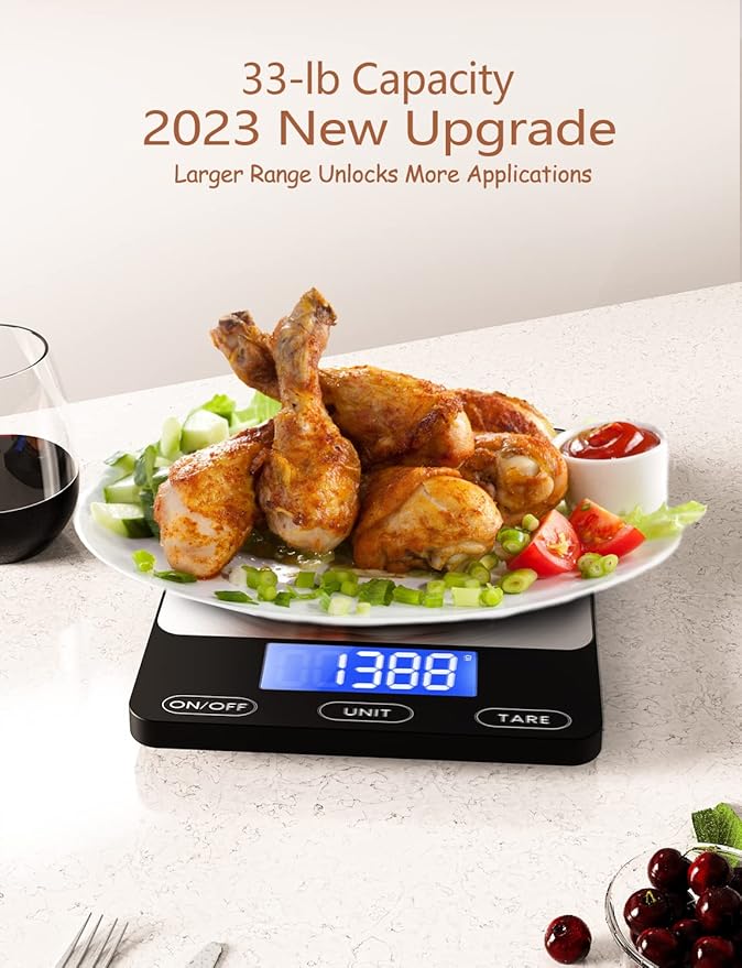 Food Scale -33lb Digital Kitchen Scale for Food Ounces Grams Rechargeable 304 Stainless Steel,Batteries and Type-C Charging | Perfect for Meal Prep, Cooking, and Baking, Black Food Scale -33lb Digital Kitchen Scale for Food Ounces Grams Rechargeable 304 Stainless Steel,Batteries and Type-C Charging | Perfect for Meal Prep, Cooking, and Baking, Black