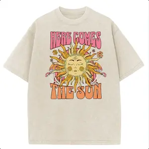 2026 New Streetwear Here Comes The Sun Washed T-Shirt, Casual Comfortable Workwear Tee for Men & Women outdoorfun