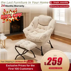 Lazy Chair with Ottoman, Modern Lounge Accent Chair with Armrests and a Side Pocket, Leisure Upholstered Sofa Chair Reading Chair with Footrest for Small Space, Corner Chair-White，Light Green，Pink，Navy Blue，Grey