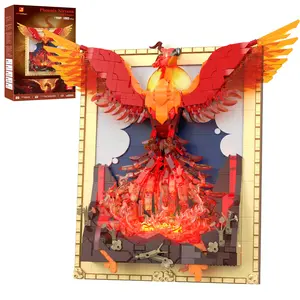 Eternal Flame: The Phoenix Rebirth - JMBricklayer 3D Relief Wall Art with LED Lights, Mythic Firebird Building Set & Spiritual Decor Piece (70017)