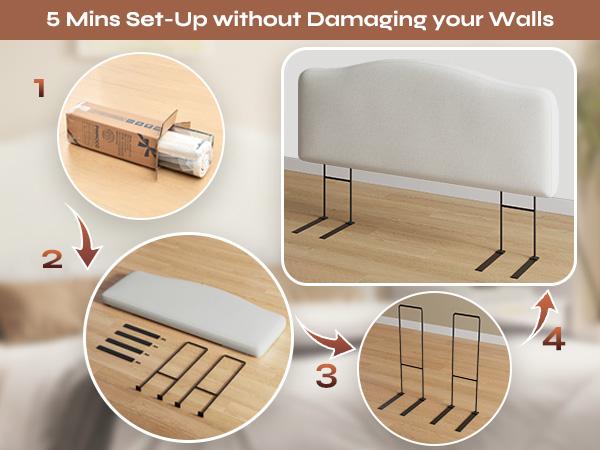 Pinmoco Upholstered Headboard for Bed, Height Adjustable and Memory Foam Arc-shaped Head Board【Headboard Only】 Pinmoco Upholstered Headboard for Bed, Height Adjustable and Memory Foam Arc-shaped Head Board【Headboard Only】