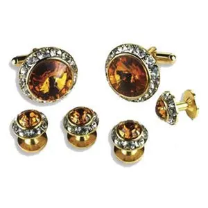 Crystal Cufflinks and Studs with Topaz Center
