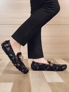 Men's Loafers One-Step Slip-On Flat shoes, Lightweight Flats, Metal Buckle Business Formal Style, Lightweight Comfortable Bean Shoes, Wedding Party Commute All Scenarios