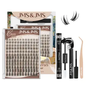 Fairy Lash Kit l JMS&JMS Spiky Manga Clusters,【NO BRUSH】0.03mm Invisible Clear Band,DIY Anime Cartoon Doll Wet Cat Eyelash Extension at Home,Babyface Roundface Beginner-Friendly Feb Stockup