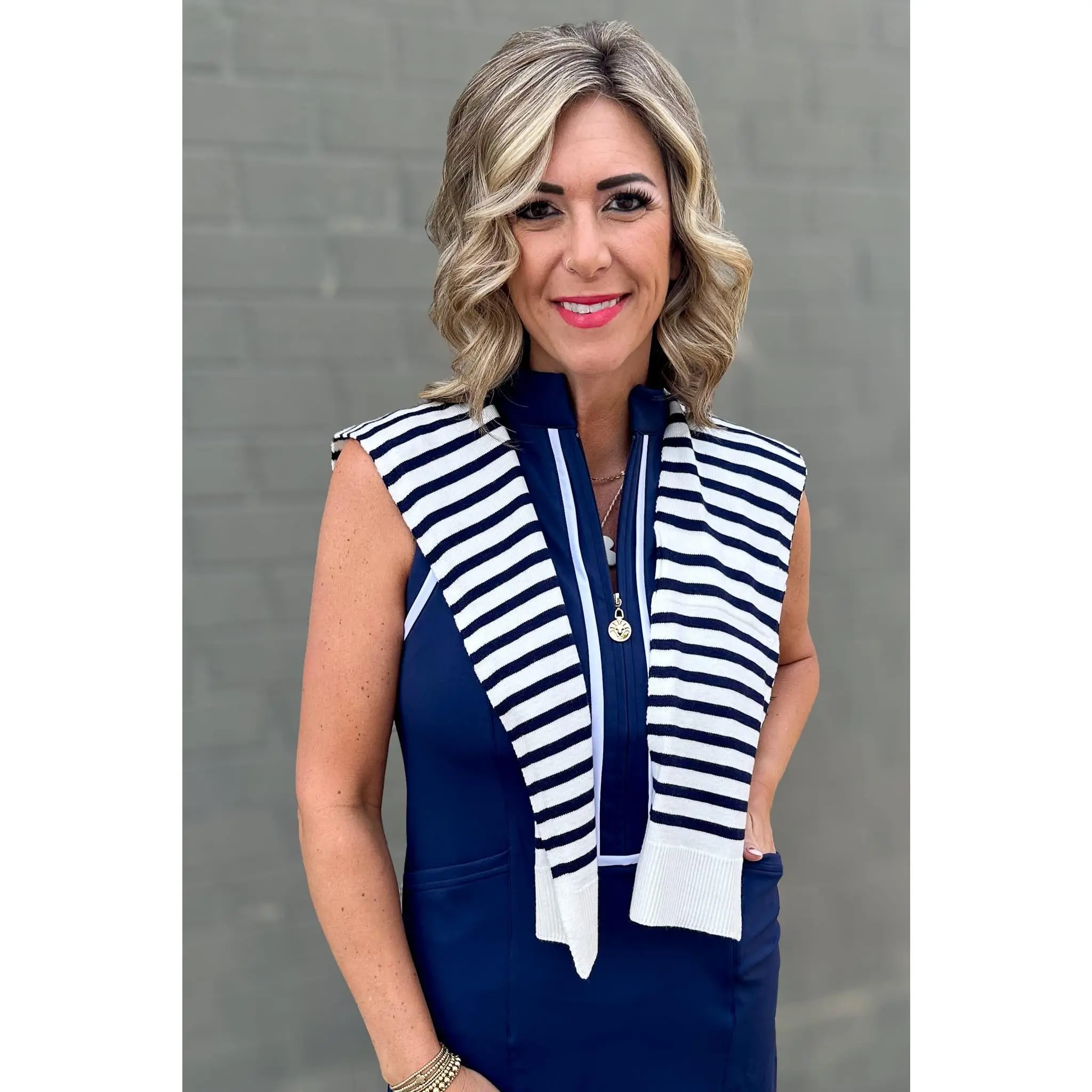 Navy Stripe Preppy Mock Sweater Wrap