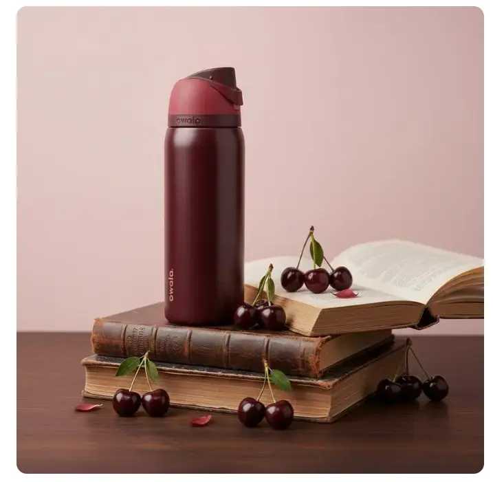 Owala FreeSip Water Bottle 24oz 32oz Black Cherry Red Leakproof Stainless Steel Insulated Tumbler