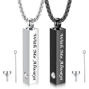 YADOCA 2 Pcs Urn Necklace for Ashes Men Women Keepsakes for Ashes Black Silver Stainless Steel Bar Pendant Necklace Memorial Cremation Jewelry for Lost Love with Engraved Saying