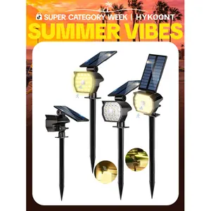 HYKOONT Solar Lights for Outdoor Garden with Motion Sensor, 4 Pack IP65 Waterproof Solar Spotlights for Outdoors with 2-in-1 Auto On/Off, 3 Modes 3000K Warm White Adjustable Panel Solar Lights for Pathway Wall