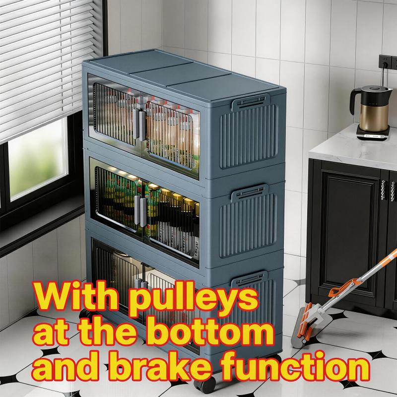 5 Tier Stackable Plastic Storage Bins with Rolling Wheels, Foldable Collapsible Containers for Easy Organizing