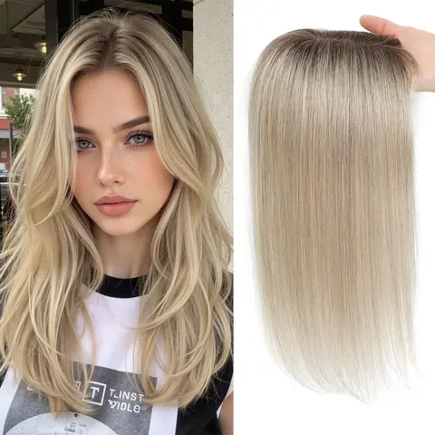Vasilia Hair Toppers for Women Real Human Hair 10/12/14inch Human Hair Toppers for Women with Thinning Hair 100% Remy Human Hair Clip in Hair Pieces for Women Lightweight and Breathable Swiss Base Suitable for Daily Wear for Mother