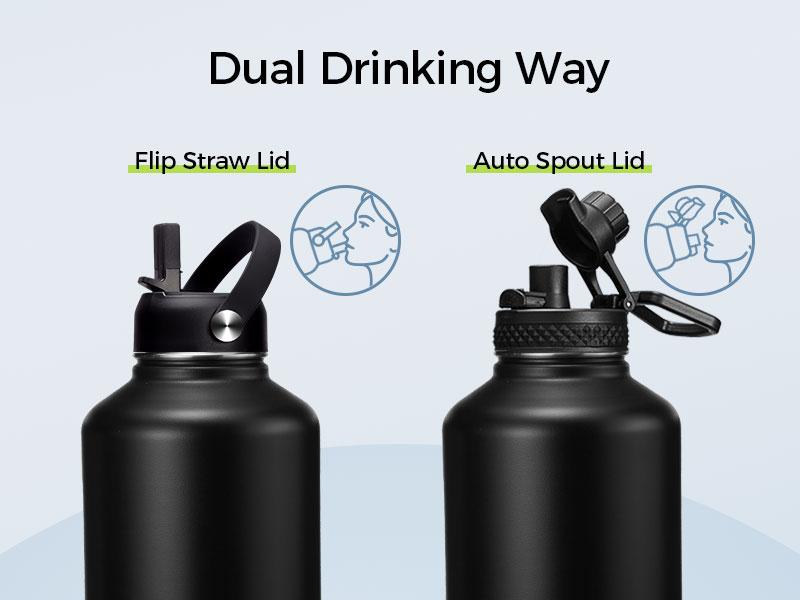 1 Gallon Vacuum Flask Water Metal Bottle Jug with Straw & Spout Lid - 32/40/64/128oz Stainless Steel Insulated Water Bottle,Cold-48h Hot-24