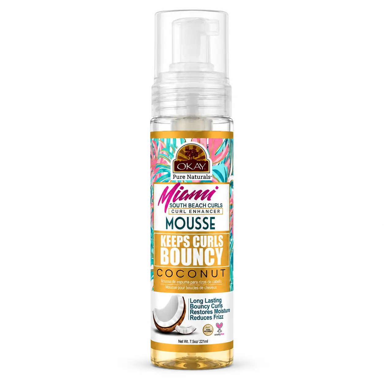 OKAY Miami South Beach Coconut Fragrance Lightweight Haircare Mousse, 7.5 oz/221 ml Moisturizer