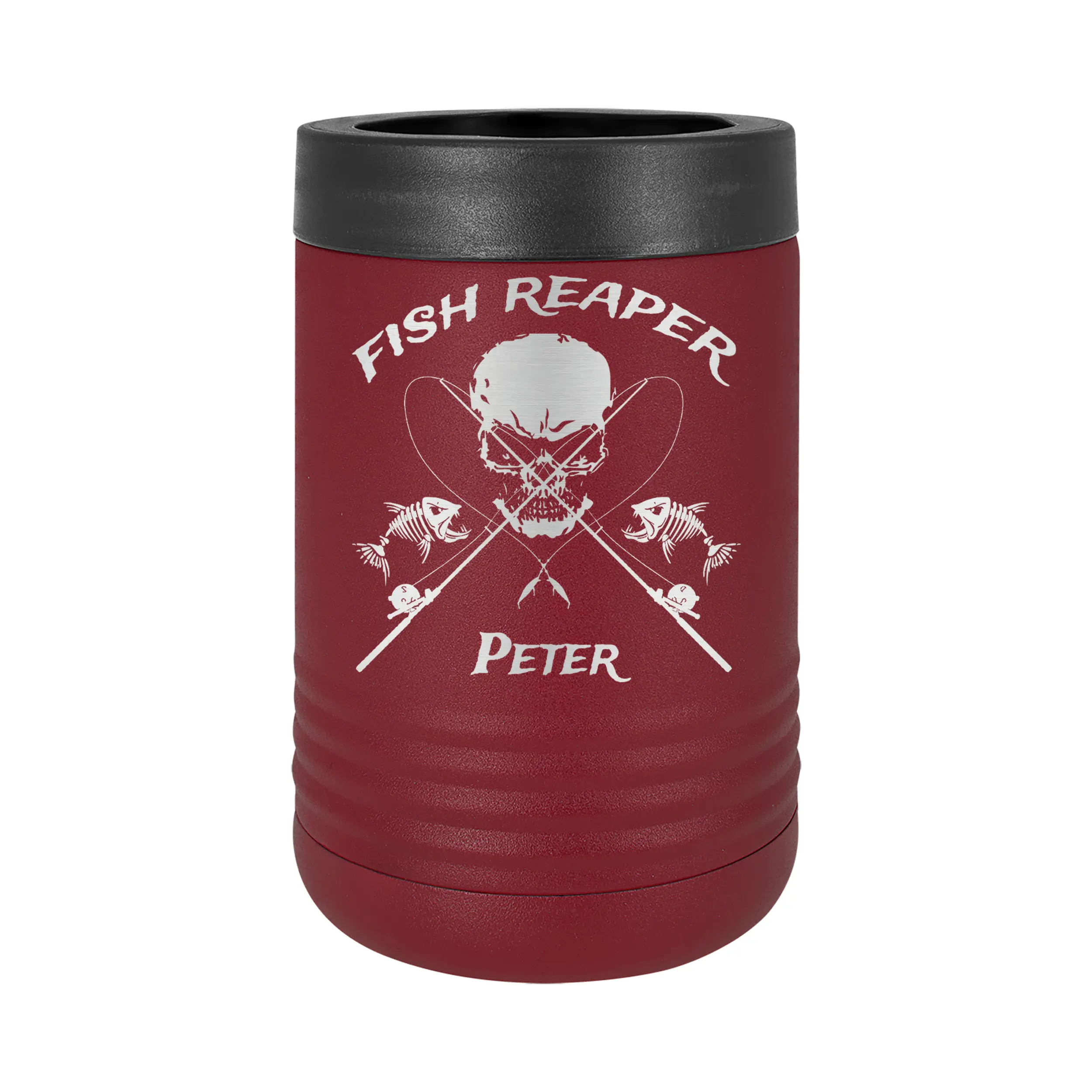 Personalized FISHING Tumbler, Fish Reaper Can Colster Fishing Appreciation Gift Laser Engraved 12 oz. Stainless Steel Can Colster 13 Colors Available