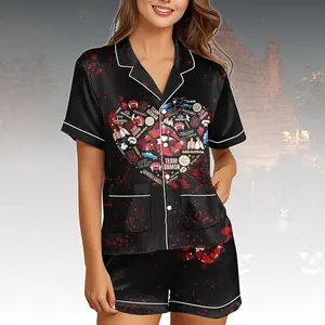 Vampire Diaries Pajamas, Salvatore Brothers Pajamas for Her, Halloween Short Pajamas, Mystic Falls Pajamas Set