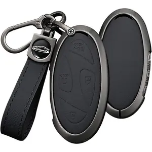 Key Fob Cover Compatible with Hyundai Ionic 6 Grandeur GN7 Kona Ev 2023 2024 Key Case Leather&Alloy Key Case Holder Accessories Fit for Hyundai Ionic 6 5/7 Button Key Shell-A Keychain Black