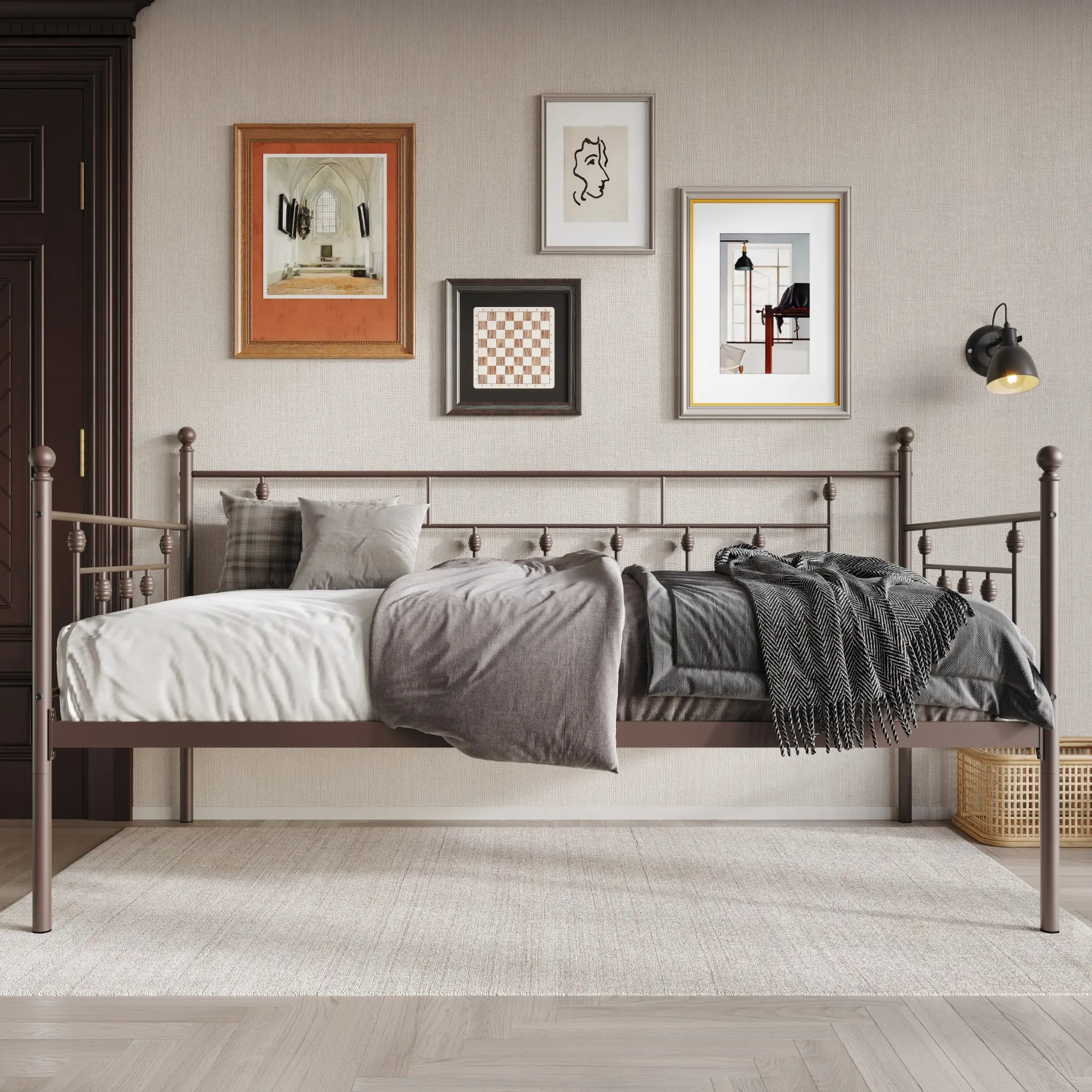 Favorer Aine Daybed Frame with Full Slatted Design, Available in Brown, White, Black