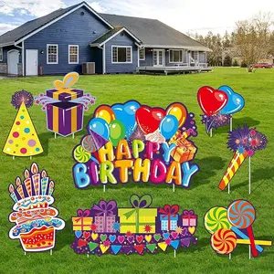 8 Pack Happy Birthday Yard Signs Lawn sign Balloons Yard Sign Colorful Balloon Happy Birthday Lawn Decorations Lawn sign Party Decorations