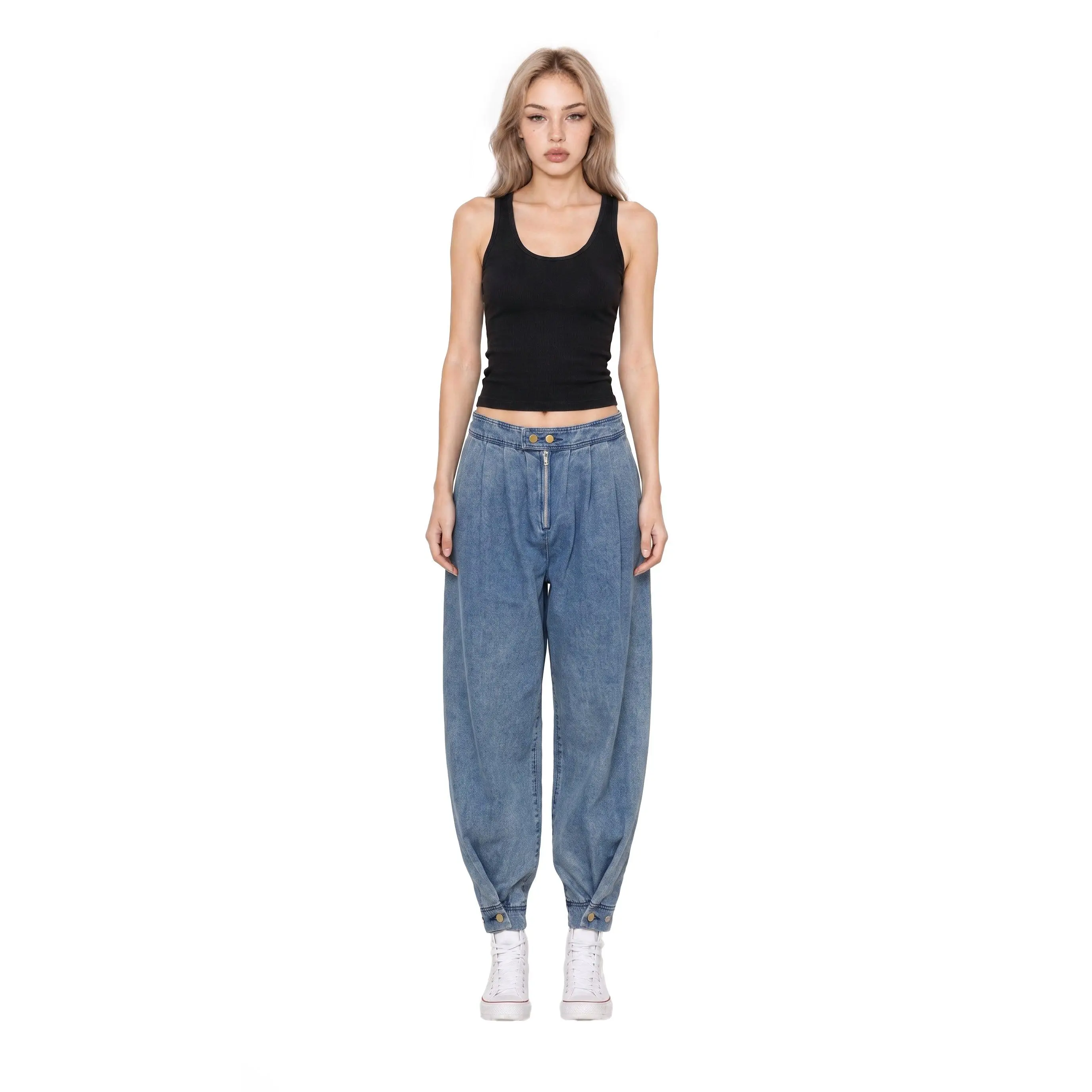 Washed Denim Balloon Jogger Pants