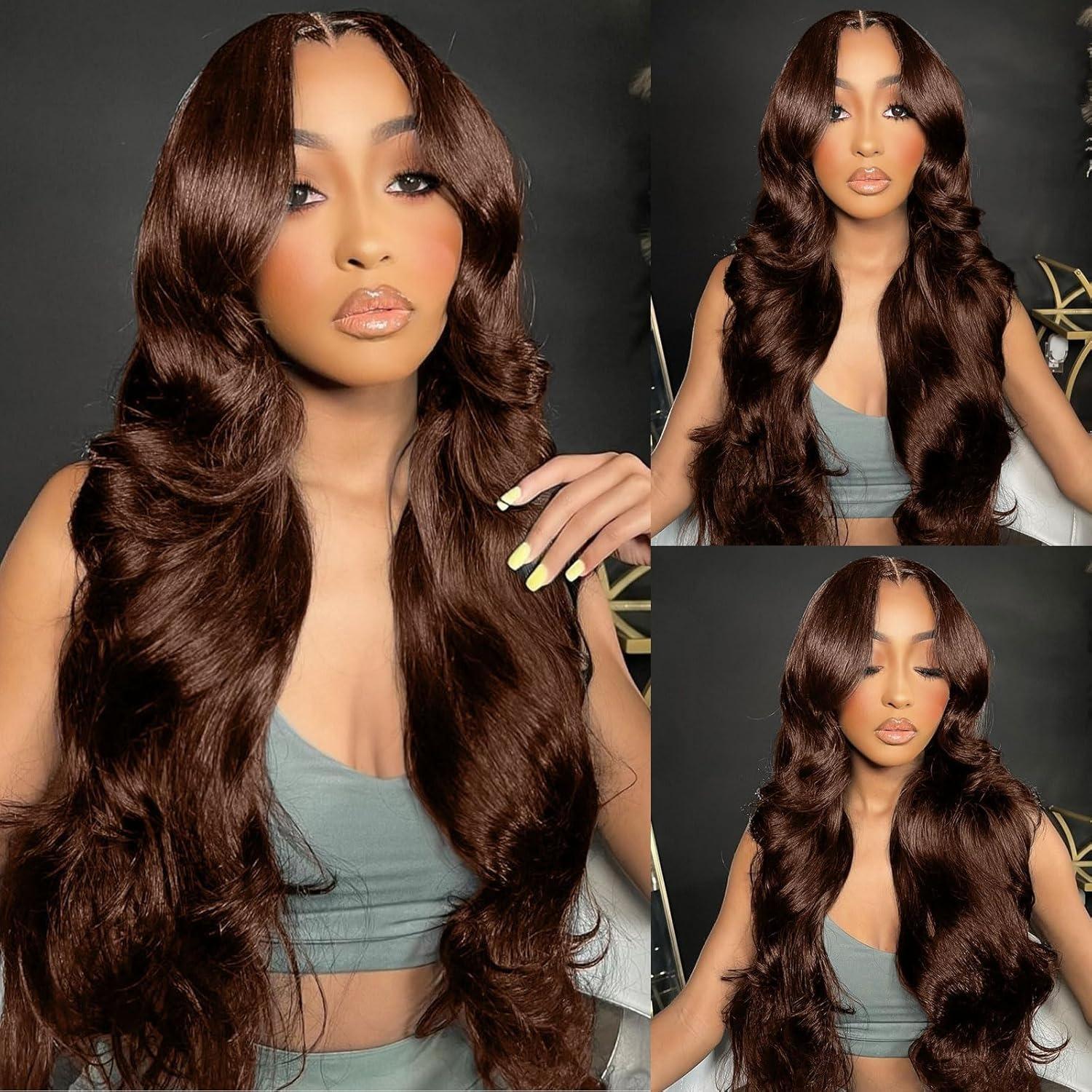 Ginger Brown Straight Human Hair Wig Pre Plucked 13x6 Hd Lace Frontal Wigs For Women 180% Colored Chocolate Brown Body Wave Wig