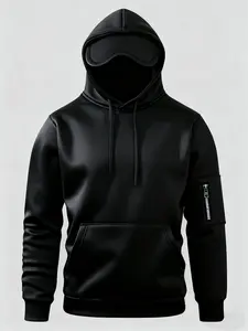 Men's Multifunctional Eye Mask Hoodie, Long Sleeves Plain Fitted Sweatshirts, Casual Style Top, Innovative Comfort Design, Ideal for Daily Wear, Travel, and Leisure, Drawstring Hoodie Top