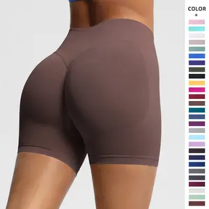 New seamless three-section waist fitness shorts for women, high-waisted peach butt-lifting sports shorts, tight-fitting quick-dry yoga shorts