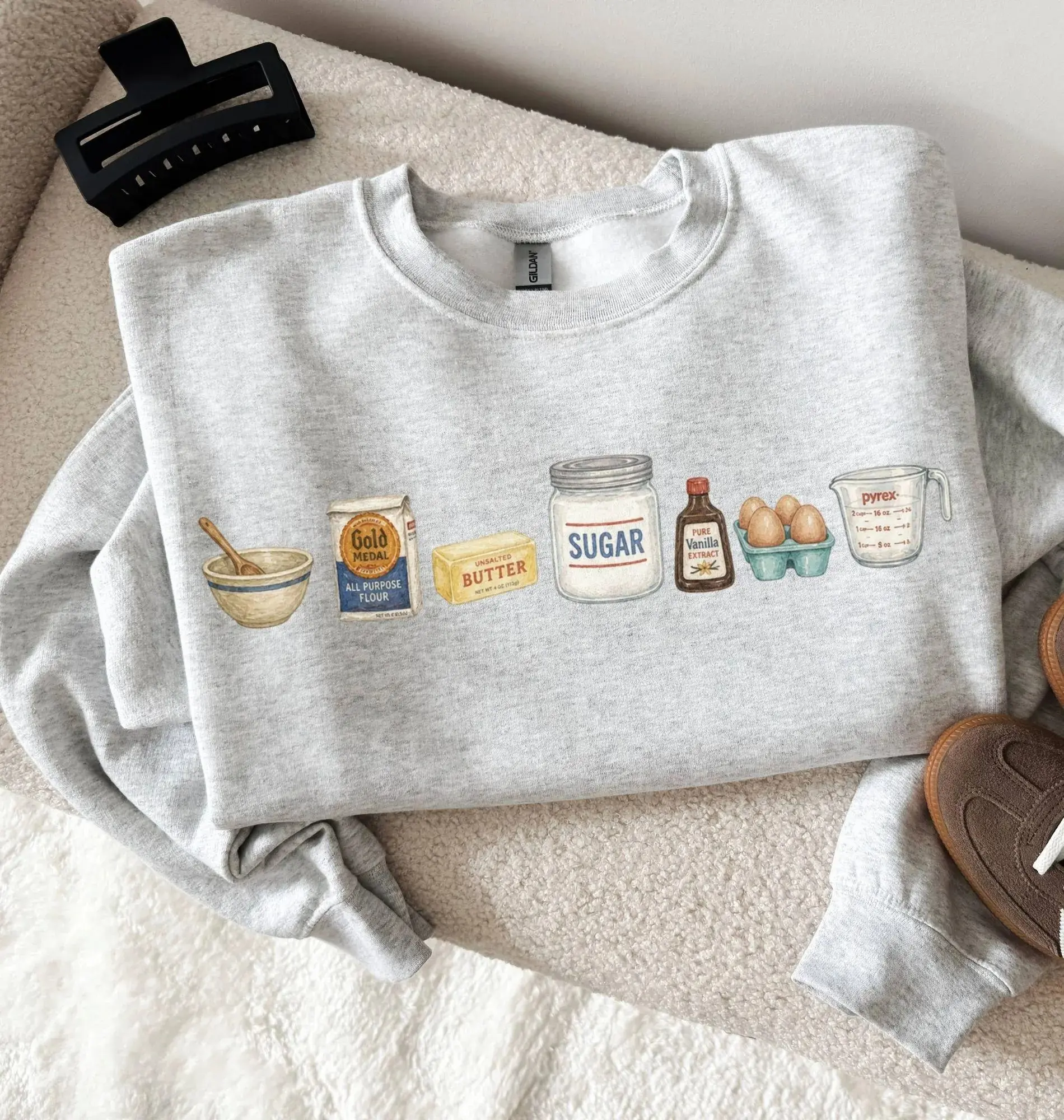 Baking Icons Gildan Sweatshirt or T-Shirt, Flour Mixer Rolling Pin Graphic Shirt, Freshly Baked Artisan Bread Tee, Baker Gift