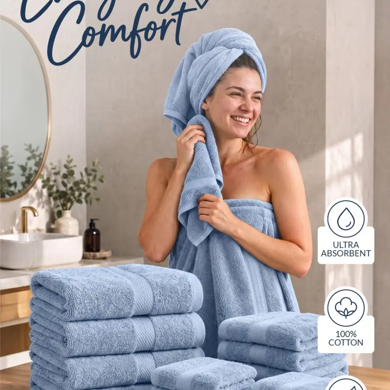 LANE LINEN 100% Ringspun Cotton 16-Piece Colored Bundle Bathroom Towel Sets - 4 Bath, 8 Washcloths, 4 Hand Towels, Soft, Lint-Resistant, Absorbent, Quick-Dry, Durable, Modern, Breathable, OEKO-TEX Certified, Ideal for Home & Gym, Great Gift Option, 100% C
