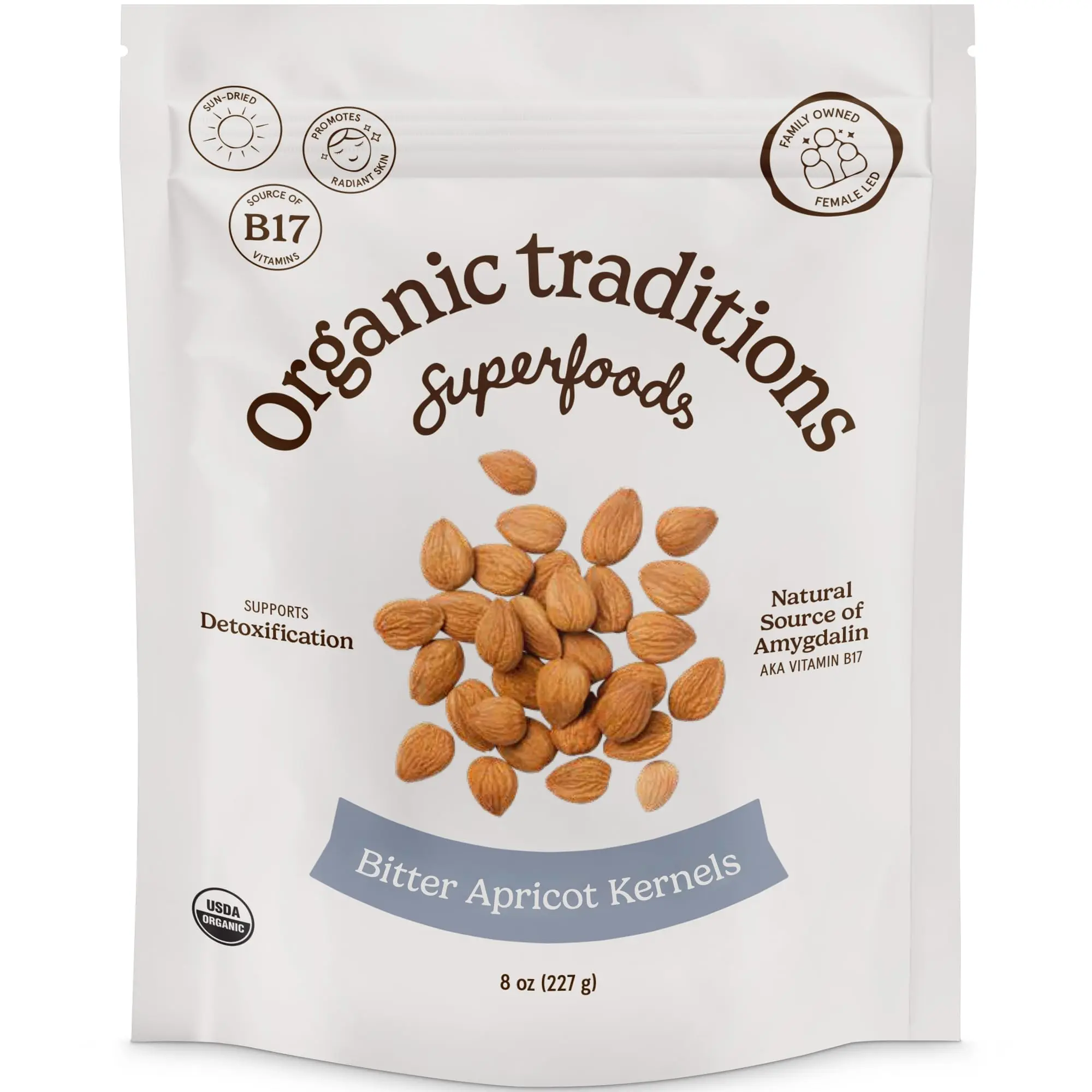 Organic Traditions Bitter Apricot Kernels 8oz - Natural Source of Vitamin B17 - Apricot Seeds