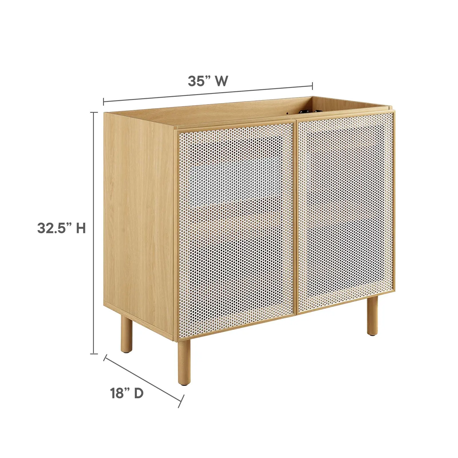 Modway Calla 36" Perforated Metal Bathroom Vanity Cabinet, Bathroom Storage Cabinet in Oak (Sink Basin Not Included), Wood Storage Cabinet