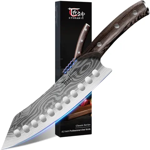 #sohochic SYOKAMI Kiritsuke knife, 8.2 Inch Chef Knife, Japanese Style High Carbon Steel, Razor Sharp for Precision Cutting, Damascus Pattern, Ergonomic Full Tang Wood Handle, Cooking Gifts for Thanksgiving Christmas Day