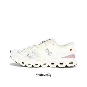Cream White Dusty Pink Accent Perforated Knit Mesh Running Kicks | Segmented Hollow Cushion Outsole Daily Athleisure Street Sneaks