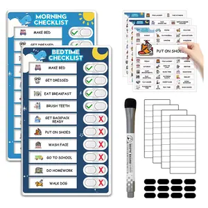 2 in 1 Bedtime/Morning Routine Chart for Kids Toddlers, Magnetic Chore Chart for Kids, Cute Visual Schedule for Kids Schedule Board for Home Checklist to Do List ADHD Tools，Children's Household Chores Planning Chart，Daily Planning Table