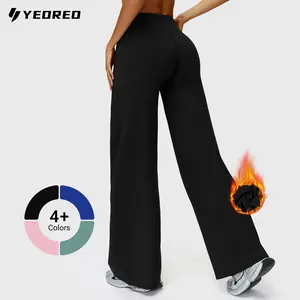 YEOREO Eddiy 33" Fleece Lined Straight Leg Leggings Women High Waist Warm Winter Yoga Pants Soft Fleece Lining Mid-Low Rise Fit Sweatpants  Greenish