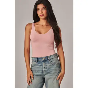 Contour Double Layered Tank Bodysuit - Pink