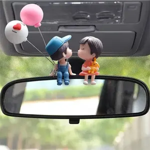 Romantic Cartoon Couple Car Dashboard Ornament – Cute Balloon Figurine Gift for Lovers
