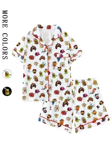 Women's Muppets Inspired Pajama Set, Loose Fit Short Sleeve Shirt, Matching Shorts, Soft Breathable Fabric, Cute Lounge Outfit for Travel and Relax