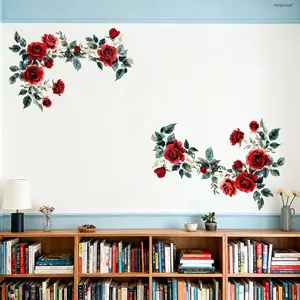 A (30*60cm) spring red flower rose plant vine decorative wall sticker Floral Pattern Sticker for living room, entrance hall, corridor home decoration and beautification, self-adhesive M21257-YC