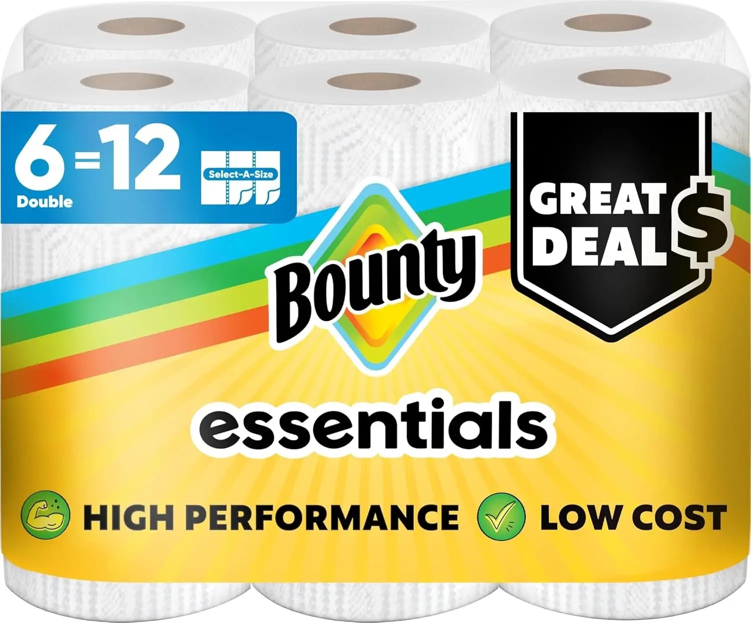 Bounty Essentials Double Rolls, 6=12, High Performance, Low Cost, Great Deal, Toilet Paper