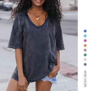 Danedvi Women's Soft Oversized Cotton Short-Sleeve V-Neck Solid Tshirt Garment - Comfy, Breathable Vintage Basic Boyfriend Tunic Top, Roomy Loose-Fit Women's T-Shirts for Summer Casual Wear
