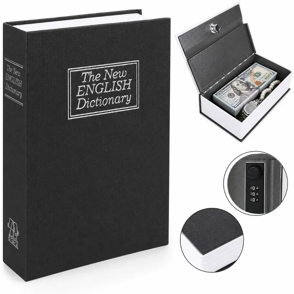 3-Digit Combination Lock Book Money Box, Hidden Secret Storage Box with Metal Inner Safe, Portable Cash Jewelry Passport Organizer for Home, Adults Students