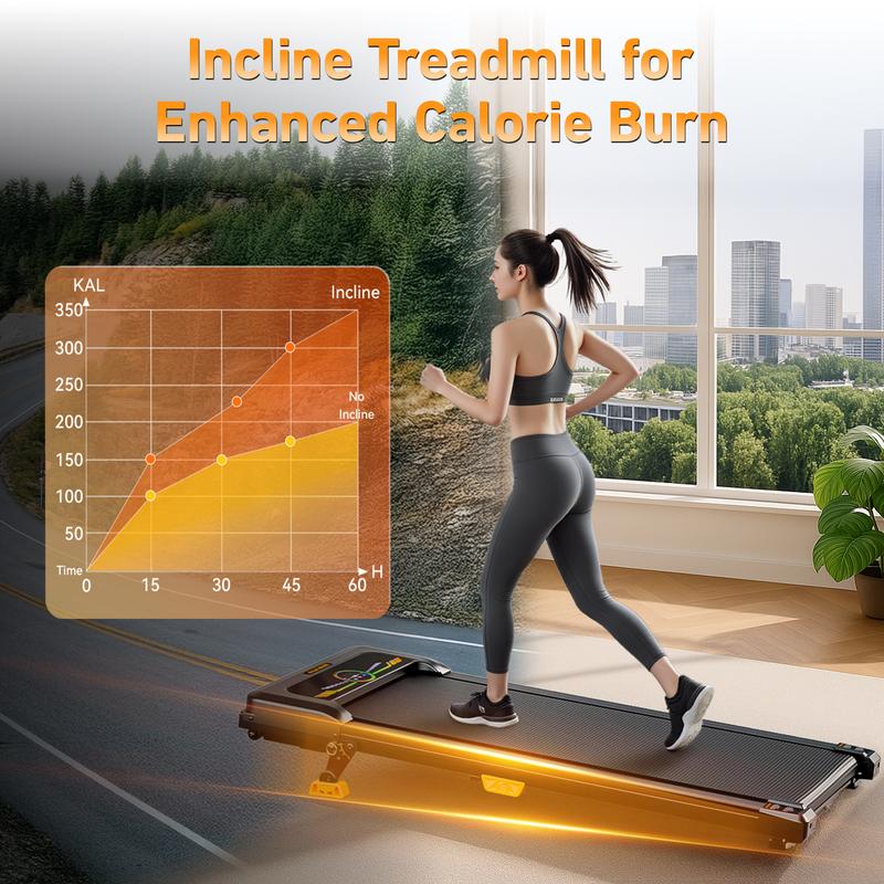 【HappyValentine's Day】10% Incline Under Desk Treadmill with Remote Control, 330 lbs Capacity, WalkWake T1 Climb