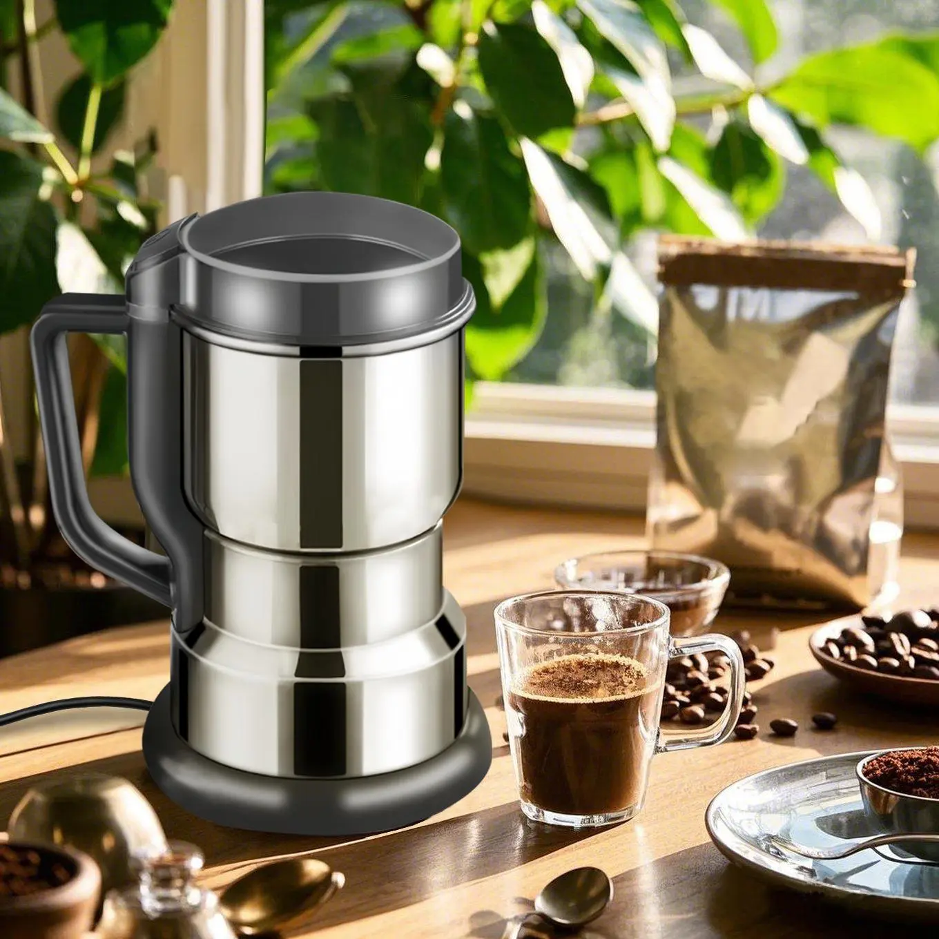 Stainless Steel Electric Food Grinder, 300w High Speed Multi Functional Grinding Tool, Dry Coffee Beans Grains Seasoning Chinese Medicinal Materials Mill Pulverizer, Coffee Making Tool, Home Coffee Tool, Coffee Grinders, Coffee Equipment