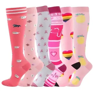 Flimexa Glow 6 Pairs Compression Socks for Women & Men – Moisture-Wicking Breathable Calf Support, Knee-High Anti-Slip Fit, Stylish Patterned Design, Suitable for Fitness, Office & Daily Wear